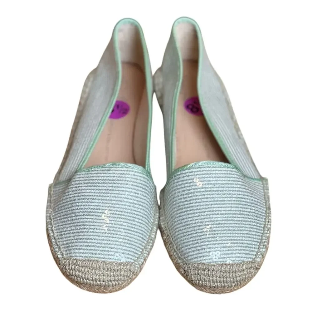 Franco Sarto Mint Green Striped Sequin Espadrille Flats Slip On Summer - 8.5 M